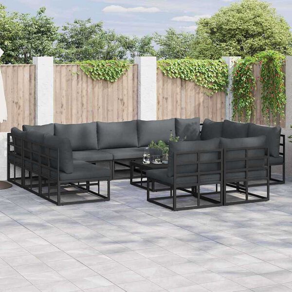 vidaXL Σετ Καναπέ Κήπου με μαξιλάρι 11 pcs Μαύρο Αλουμίνιο