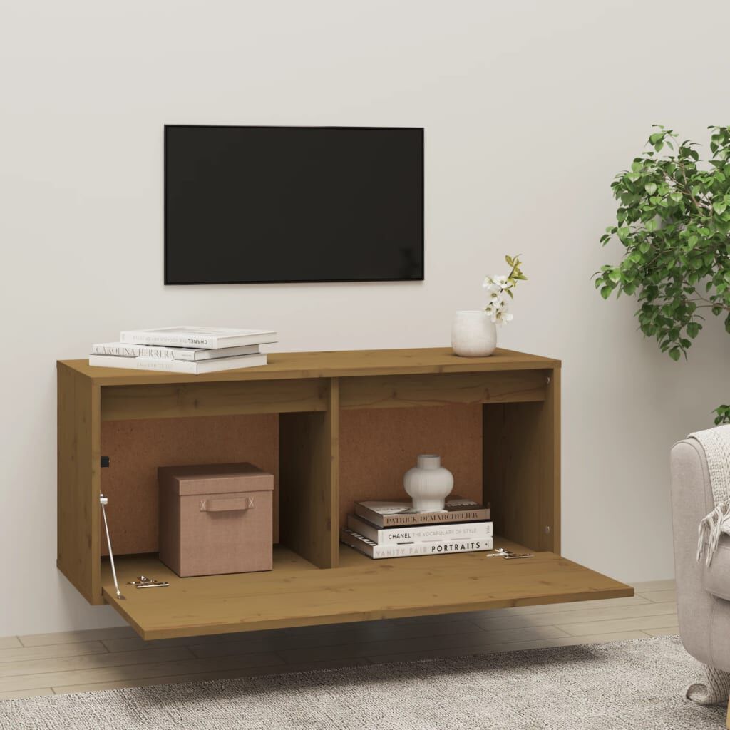 vidaXL Ντουλάπι Τοίχου Καφέ Μελί 80x30x35 εκ. από Μασίφ Ξύλο Πεύκου