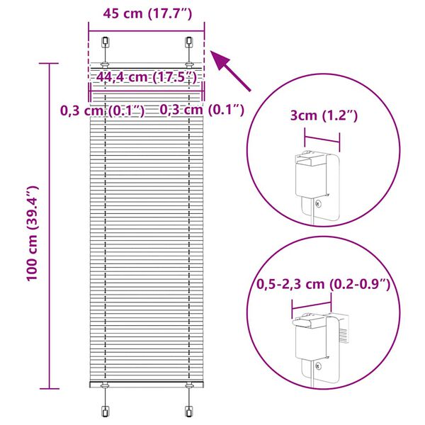 vidaXL Πλισέ περσίδα Μαύρο 45x100 cm Πλάτος υφάσματος 44,4 cm