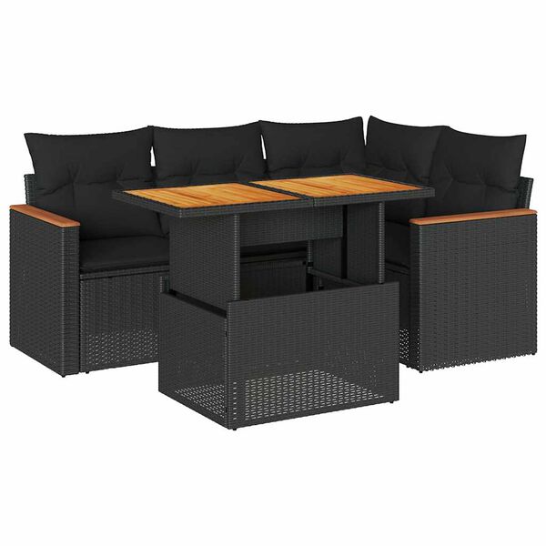 vidaXL Σετ Καναπέ Κήπου 5 Τεμαχίων Μαύρο Συνθετικό Ρατάν με Μαξιλάρια