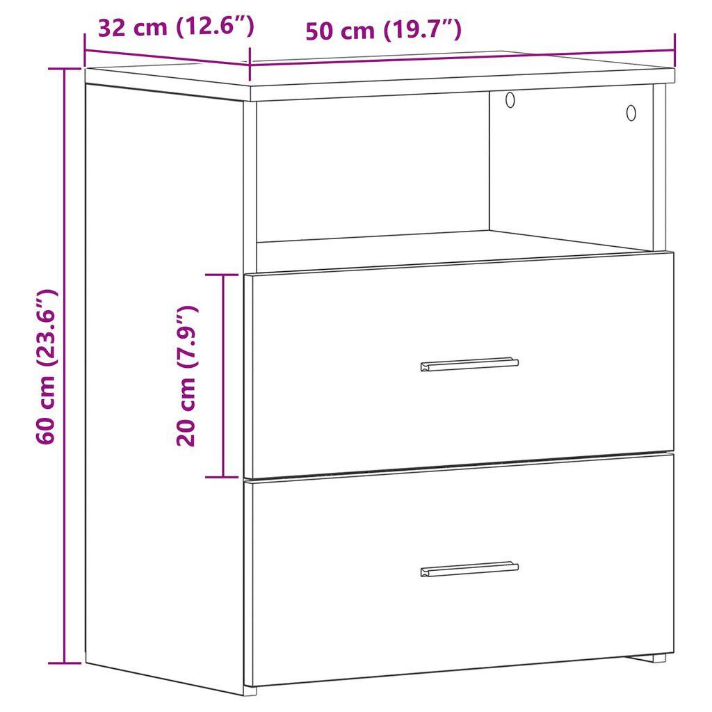 vidaXL Κομοδίνο Μαύρο Δρυς 50x32x60εκ Επεξεργασμένο Ξύλο