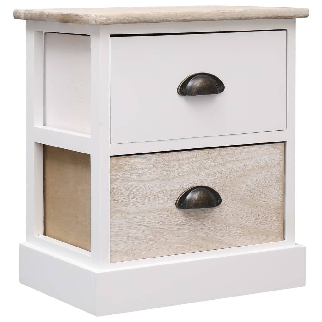 vidaXL Κομοδίνα 2 τεμ. Λευκό / Φυσικό 38x28x45 εκ. από Ξύλο Παυλώνιας