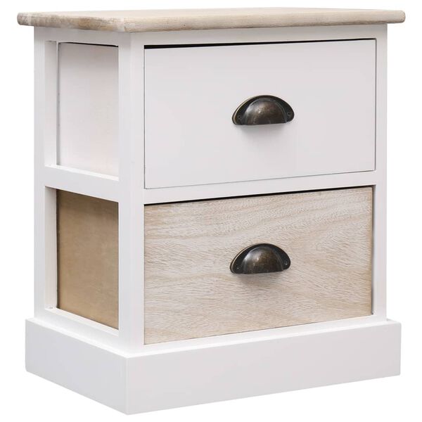 vidaXL Κομοδίνα 2 τεμ. Λευκό / Φυσικό 38x28x45 εκ. από Ξύλο Παυλώνιας