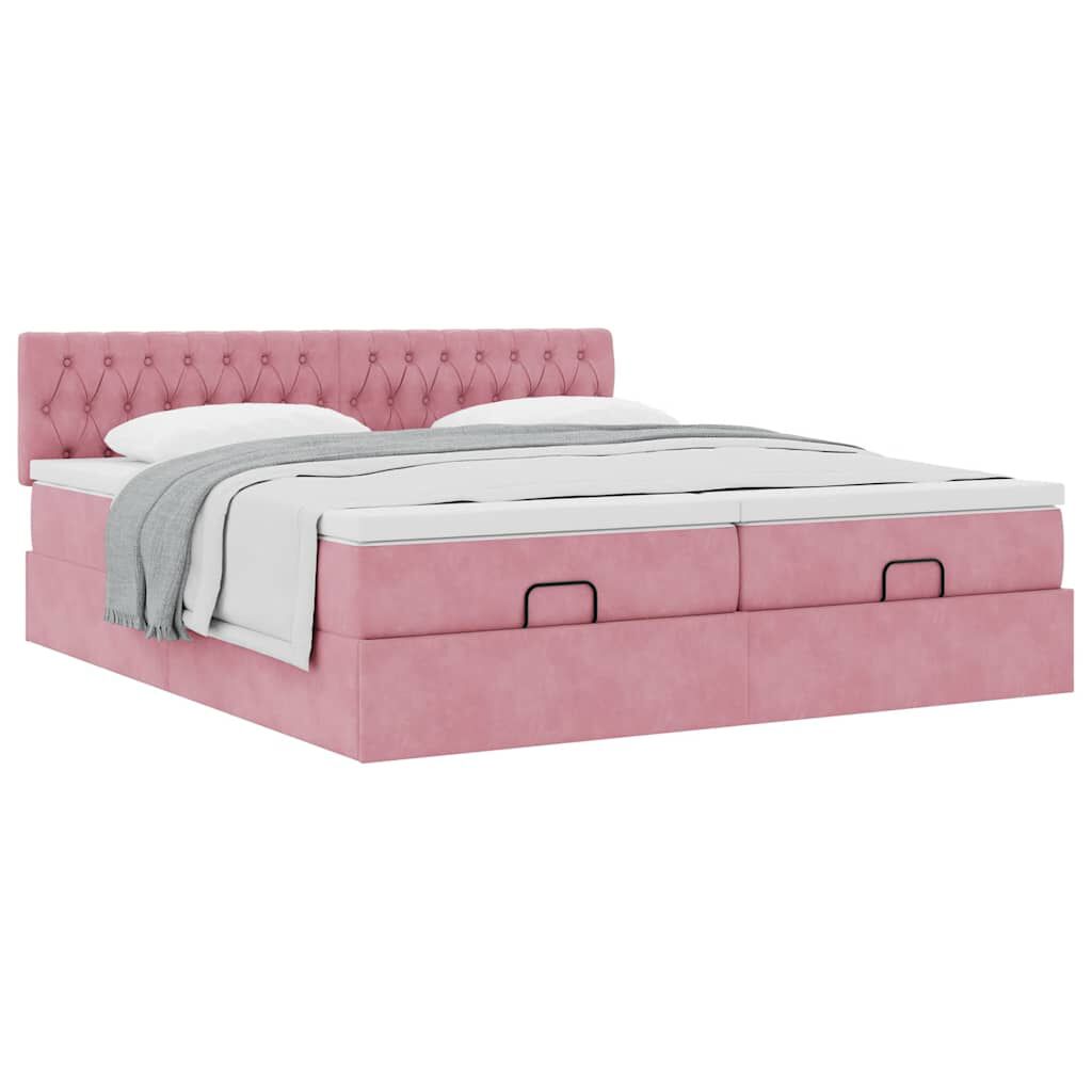 vidaXL Οθωμανικό κρεβάτι με στρώματα ροζ 200x200cm Velvet