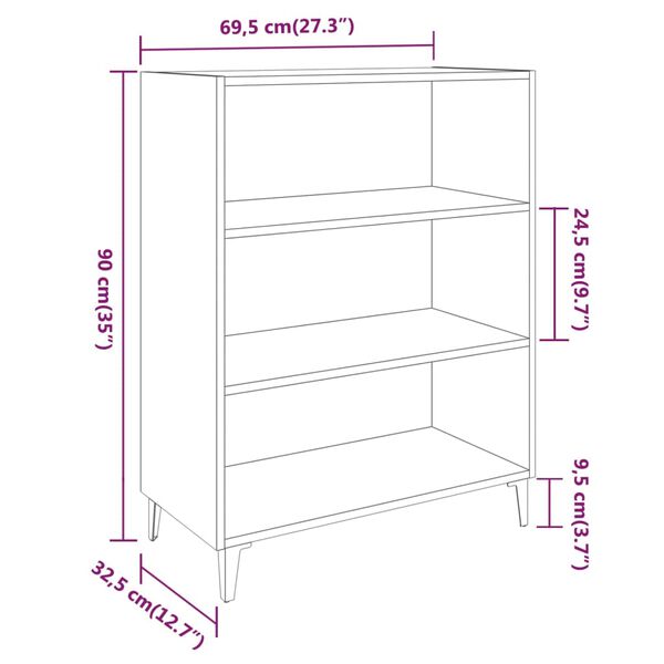 vidaXL Ντουλάπι Γυαλιστερό Λευκό 69,5x32,5x90 εκ. Επεξεργασμένο Ξύλο