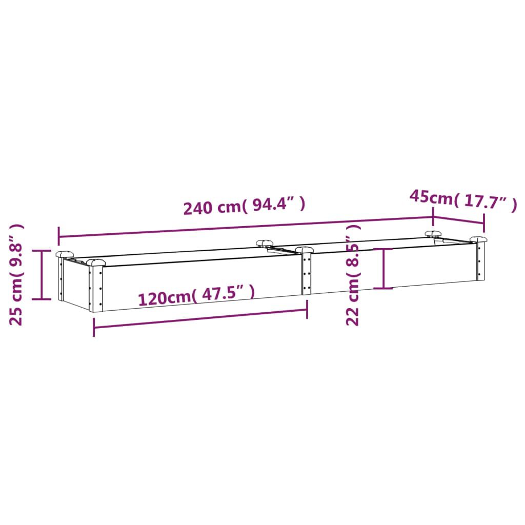 vidaXL Ζαρντινιέρα Υπερυψ. με Επένδυση Γκρι 240x45x25 εκ. Μασίφ Ελάτη