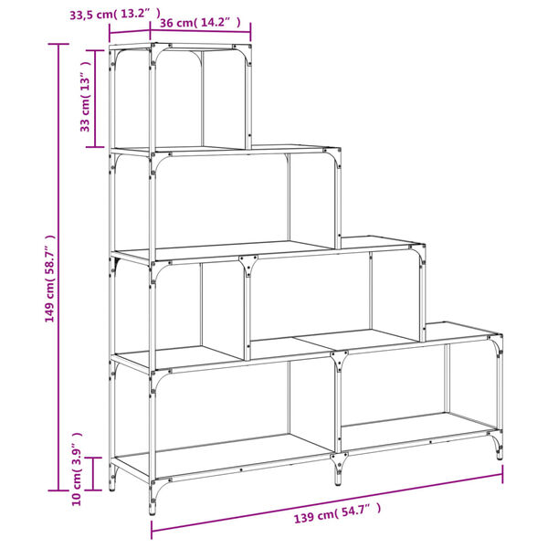 vidaXL Βιβλιοθήκη Σκάλα 4 Ράφια Καπν. Δρυς 139x33,5x149 εκ. Επεξ. Ξύλο