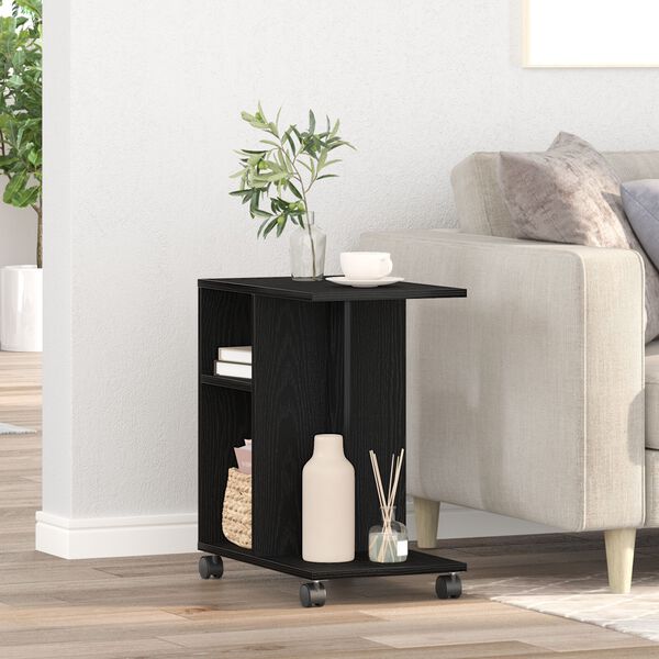 vidaXL Τραπέζι πλευρής με ρόδες, Μαύρο Δρυ, 50x30x55 εκ. από επεξεργασμένο ξύλο