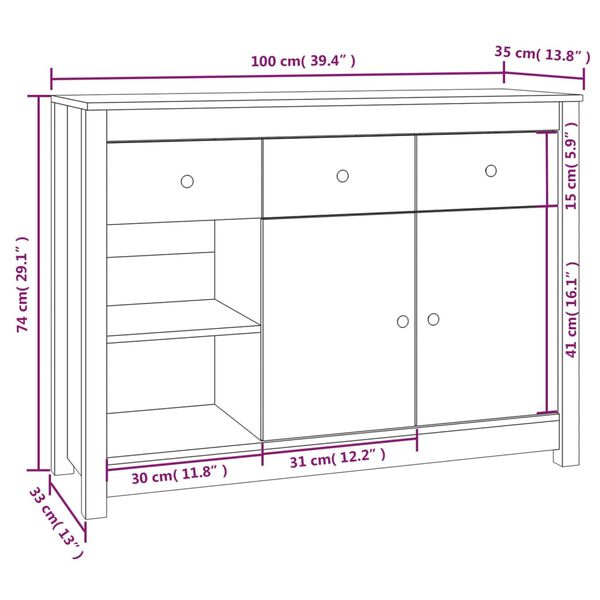 vidaXL Ντουλάπι Καφέ Μελί 100x35x74 εκ. από Μασίφ Ξύλο Πεύκου