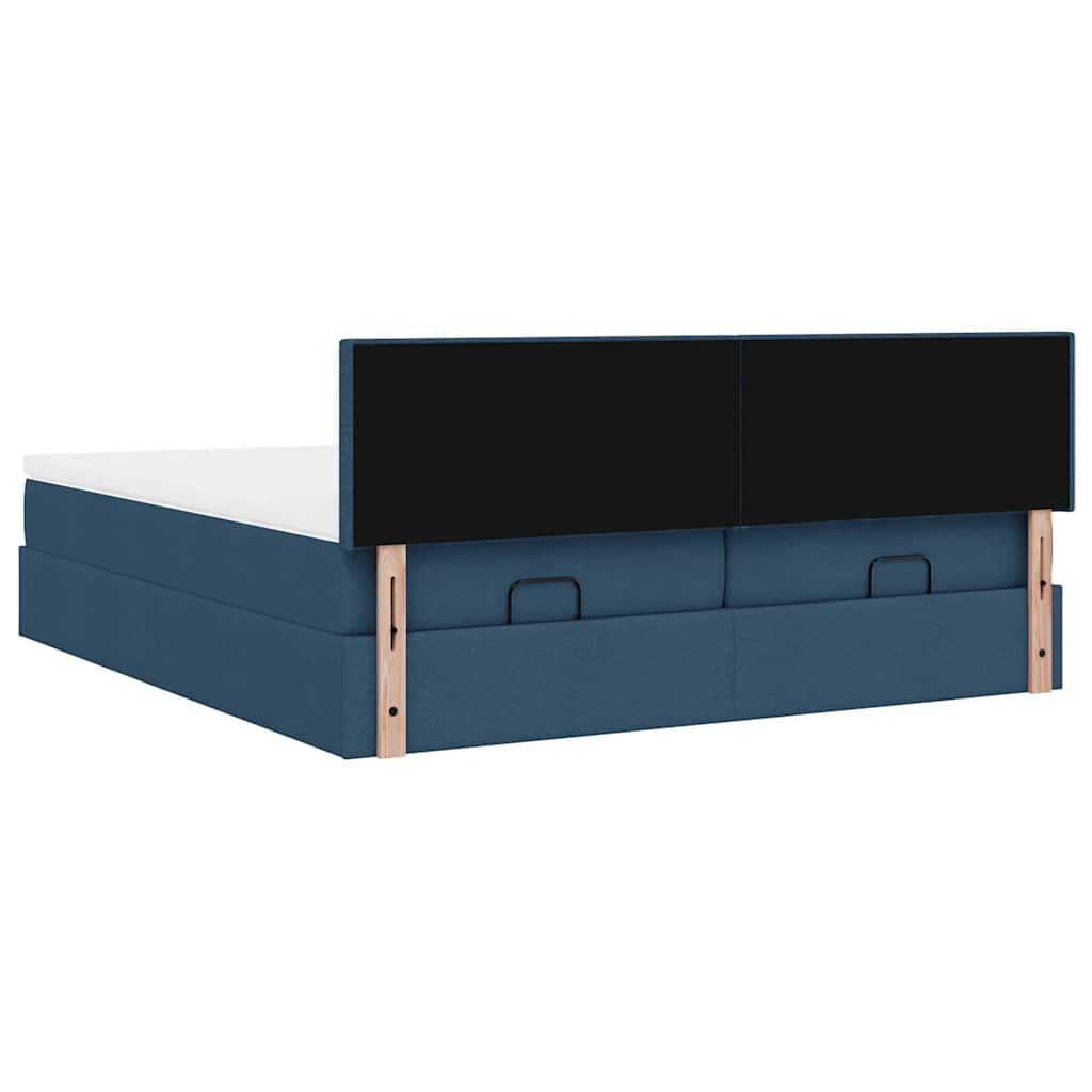 vidaXL Οθωμανικό κρεβάτι με στρώματα μπλε 200x200cm ύφασμα