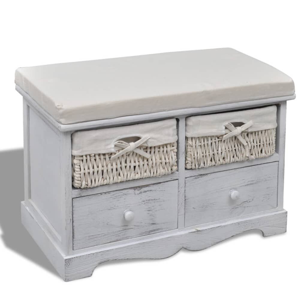 vidaXL Πάγκος με Αποθηκευτικό Χώρο Λευκός 62x33x42 εκ. Ξύλο Παυλώνιας