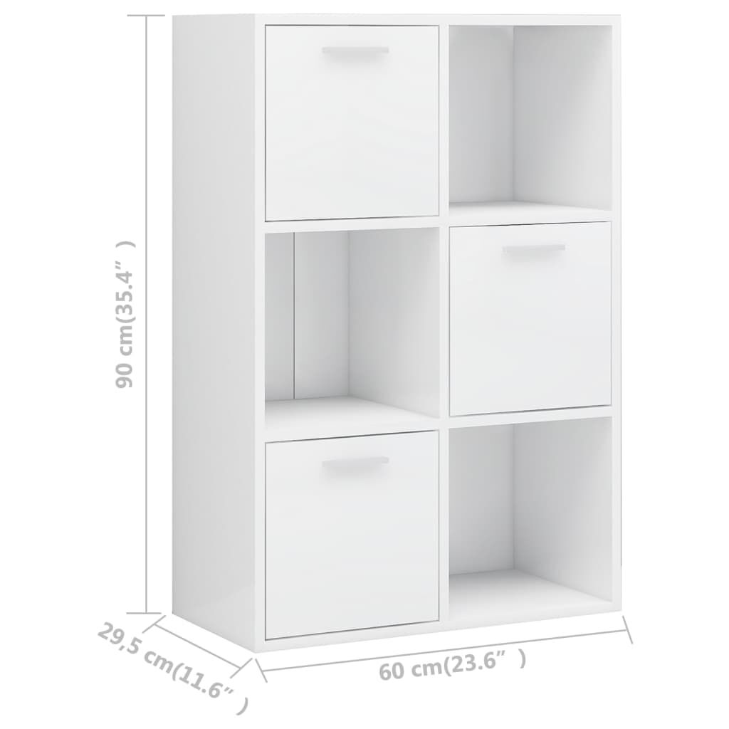 vidaXL Ραφιέρα με Ντουλάπια Γυαλιστ. Λευκό 60x29,5x90 εκ. Επεξ. Ξύλο