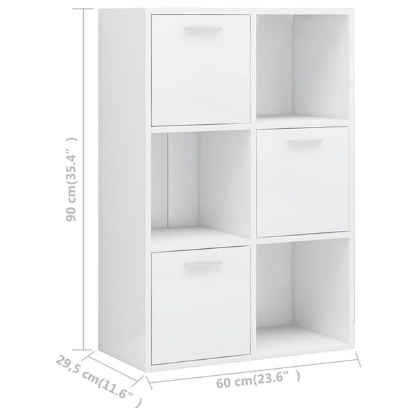 vidaXL Ραφιέρα με Ντουλάπια Γυαλιστ. Λευκό 60x29,5x90 εκ. Επεξ. Ξύλο
