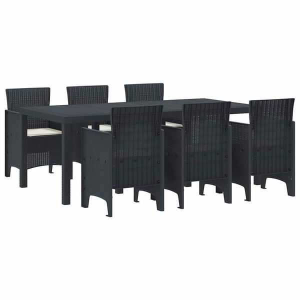 vidaXL Σέτ φαγητού για κήπο 7 pcs Ανθρακί Rattan Polt