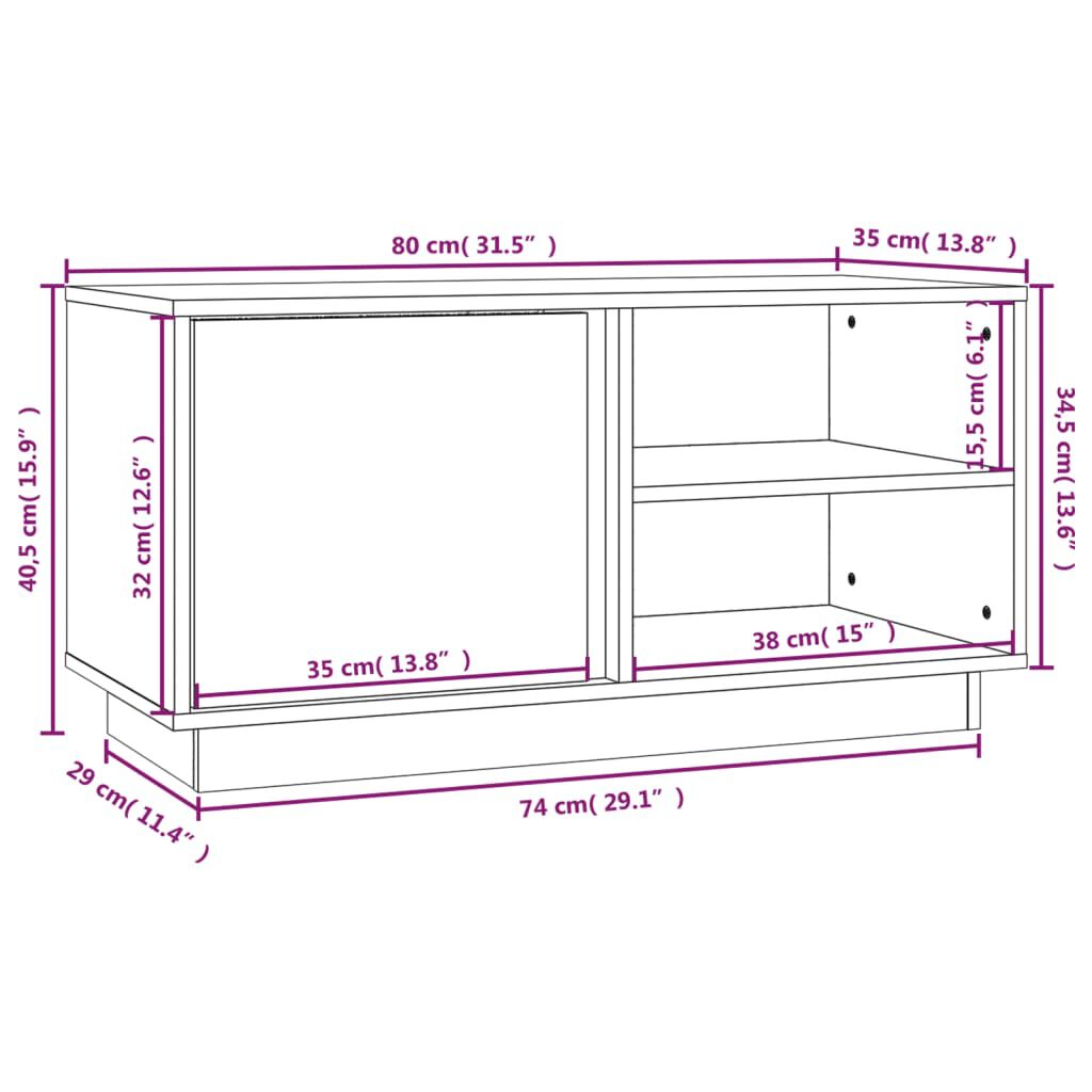 vidaXL Έπιπλο Τηλεόρασης Μαύρο 80x35x40,5 εκ. από Μασίφ Ξύλο Πεύκου