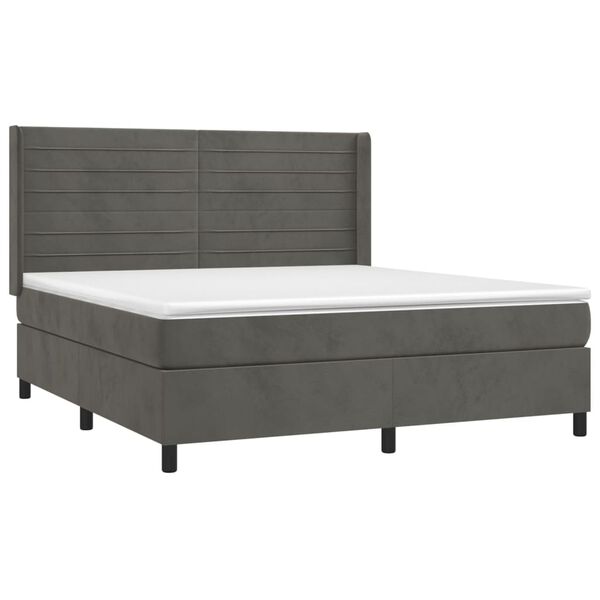 vidaXL Κρεβάτι Boxspring με Στρώμα & LED Σκ. Γκρι 160x200εκ. Βελούδινο