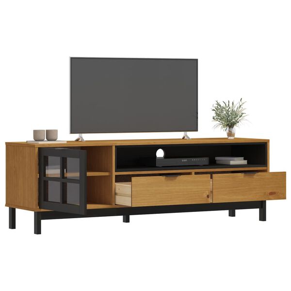 vidaXL Έπιπλο Τηλεόρασης FLAM 158x40x50 εκ. Μασίφ Πεύκο Γυάλινη Πόρτα