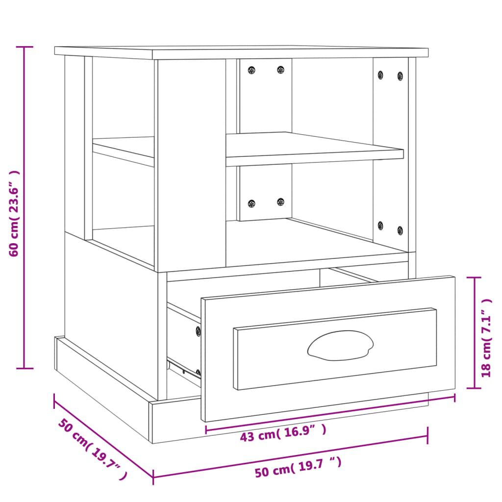 vidaXL Βοηθητικό Τραπέζι Καφέ Δρυς 50x50x60 εκ. Επεξεργασμένο Ξύλο