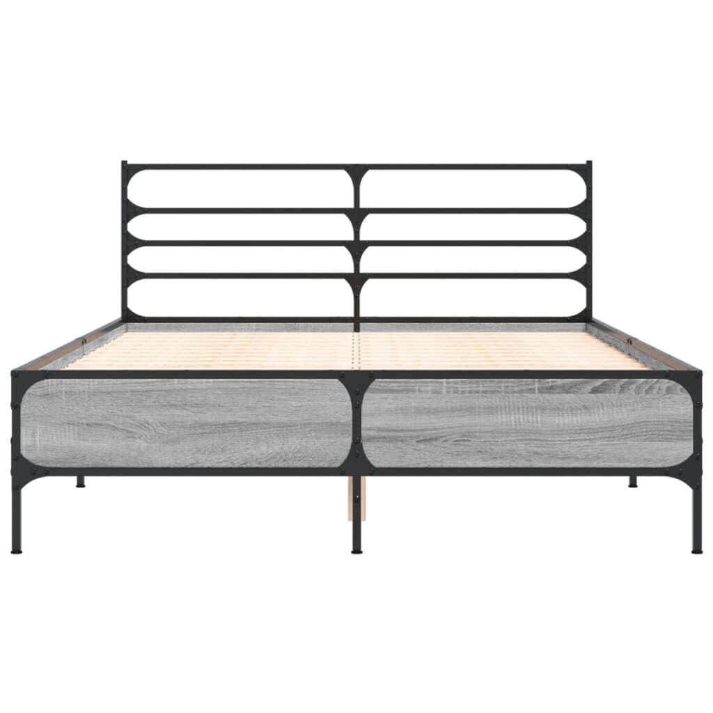 vidaXL Πλαίσιο Κρεβατιού Γκρι Sonoma 135x190 εκ. Επεξ. Ξύλο & Μέταλλο