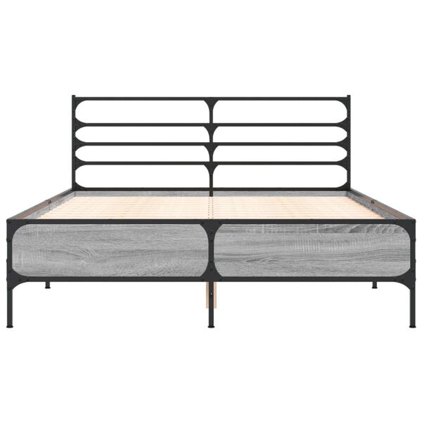 vidaXL Πλαίσιο Κρεβατιού Γκρι Sonoma 135x190 εκ. Επεξ. Ξύλο & Μέταλλο