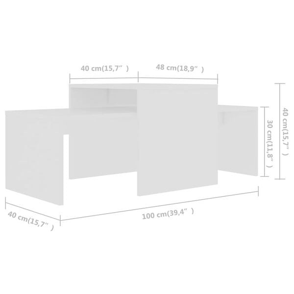 vidaXL Σετ Τραπεζάκια Σαλονιού Λευκά 100 x 48 x 40 εκ. από Επεξ. Ξύλο