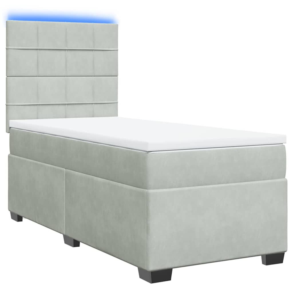 vidaXL Κρεβάτι Boxspring με Στρώμα Ανοιχτό Γκρι 90x190 εκ. Βελούδινο