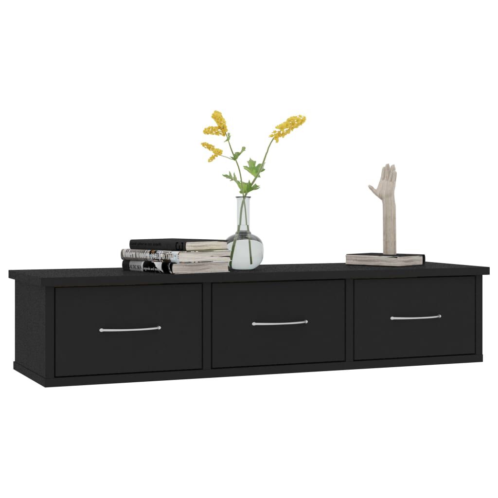 vidaXL Ράφι Τοίχου με Συρτάρια Μαύρο 88 x 26 x 18,5 εκ. από Επεξ. Ξύλο