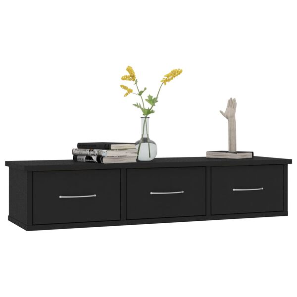 vidaXL Ράφι Τοίχου με Συρτάρια Μαύρο 88 x 26 x 18,5 εκ. από Επεξ. Ξύλο