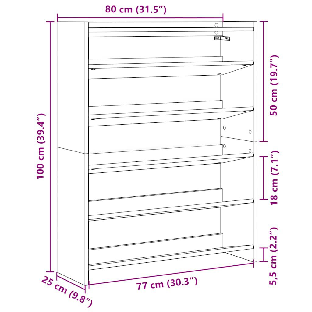 vidaXL Ράφι παπουτσιών καφέ δρυς 80x25x100 cm Κατασκευασμένο ξύλο