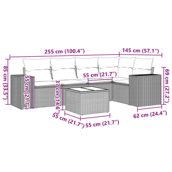 vidaXL Καναπές Κήπου 6 Τεμαχίων Μαύρο από Συνθετικό Ρατάν με Μαξιλάρια