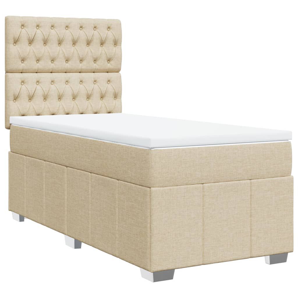 vidaXL Κρεβάτι Boxspring με Στρώμα Κρεμ 90x200 εκ.Υφασμάτινο