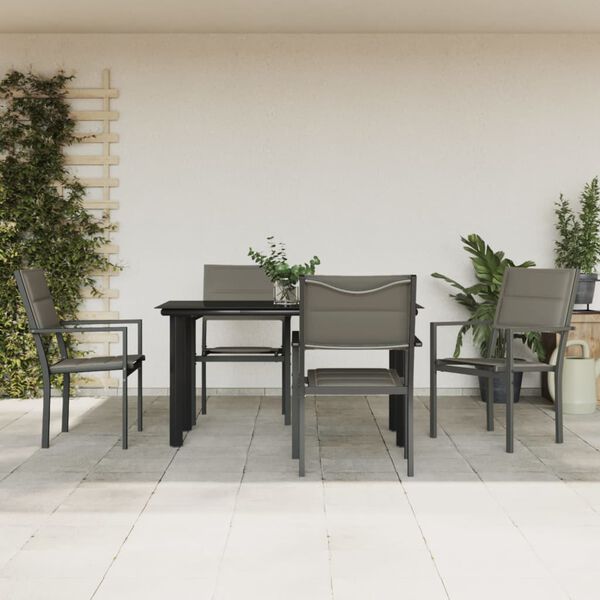 vidaXL Σετ Τραπεζαρίας Κήπου 5 Τεμαχίων Μαύρο Ατσάλι & Textilene