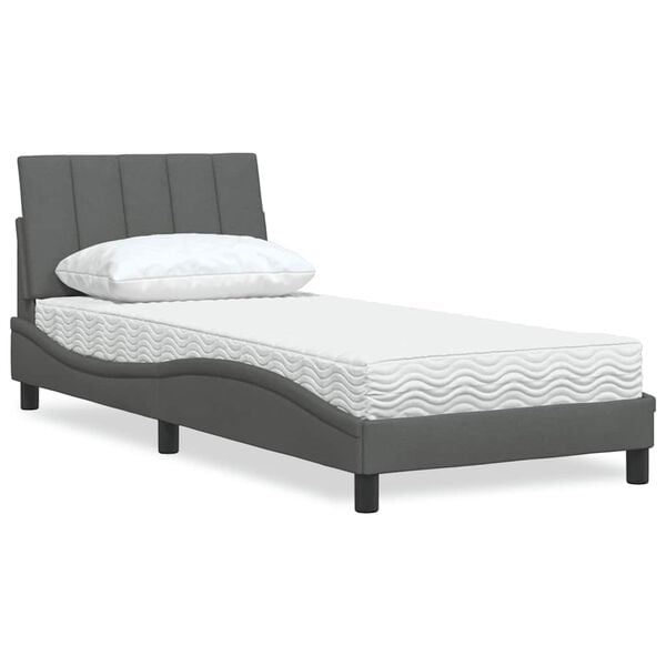 vidaXL Κρεβάτι με Στρώμα Σκούρο Γκρι 90x190 εκ. Υφασμάτινο