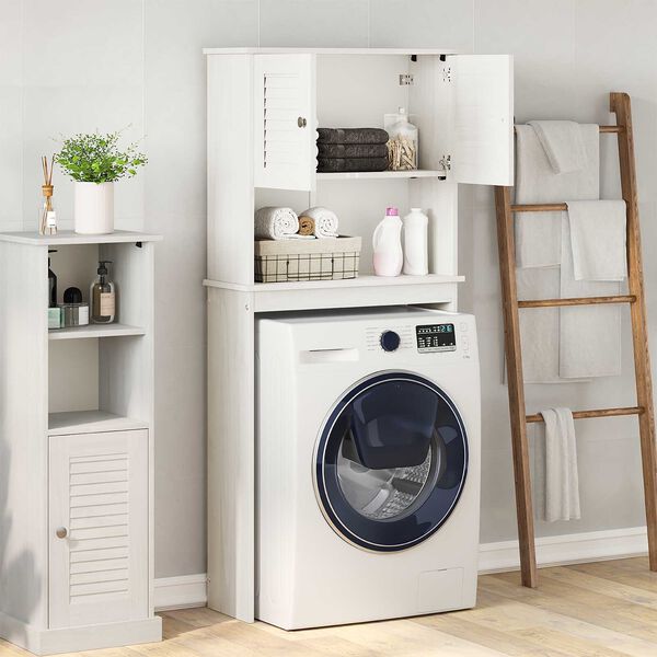 vidaXL Ντουλάπα Πλυντηρίου Λευκό 72.5 x 27 x 161 εκ Μασίφ ξύλο πεύκου