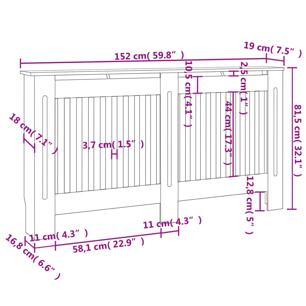 vidaXL Κάλυμμα Καλοριφέρ Ανθρακί 152 x 19 x 81,5 εκ. από MDF