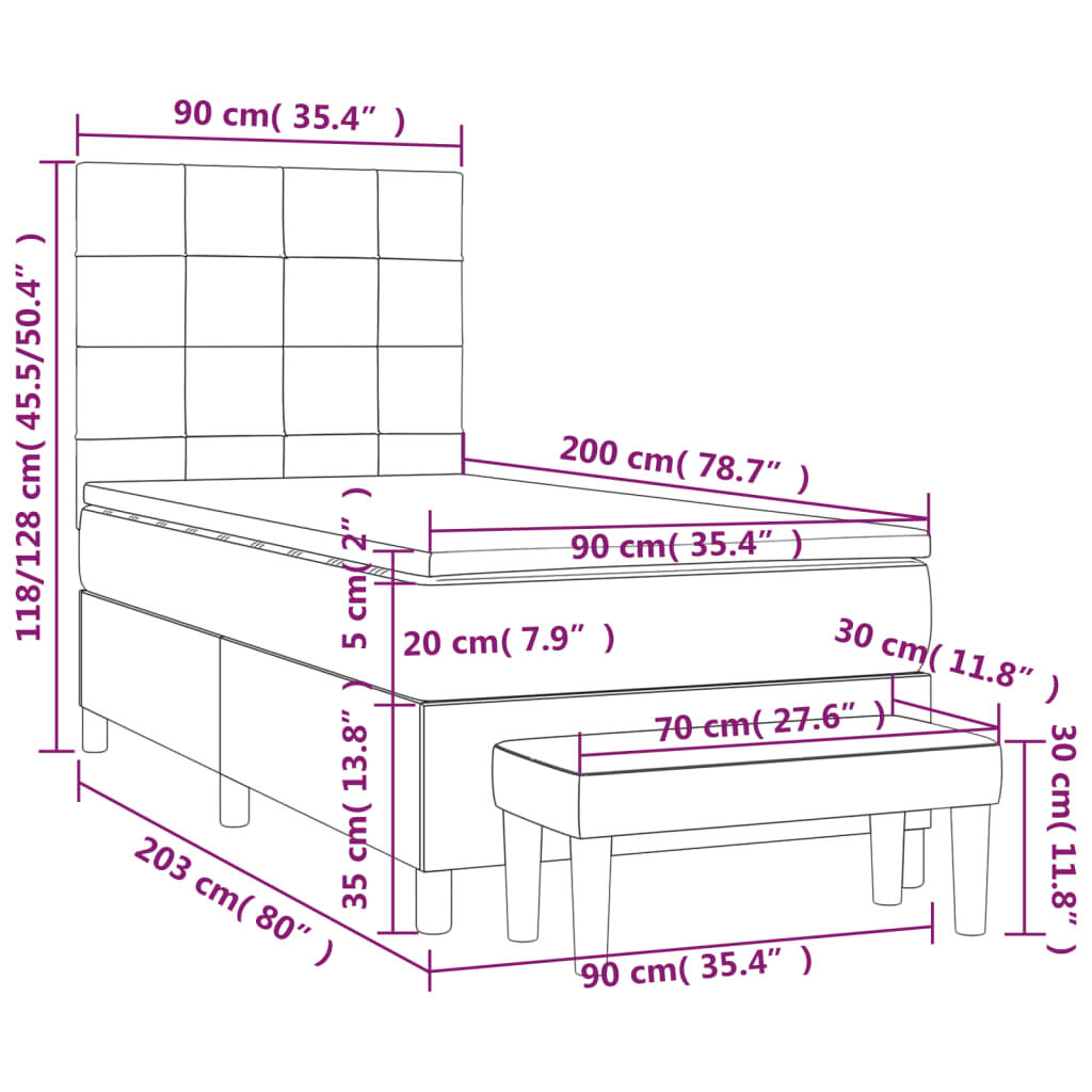 vidaXL Κρεβάτι Boxspring με Στρώμα Σκούρο Μπλε 90x200 εκ. Βελούδινο