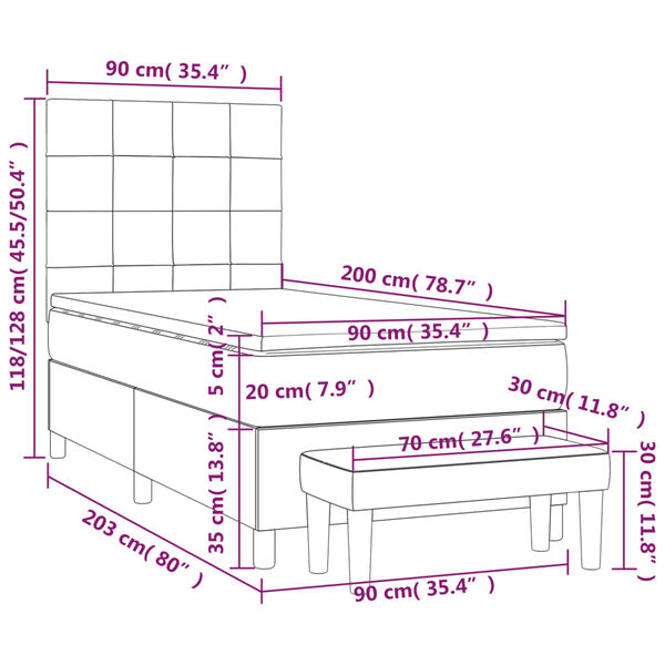 vidaXL Κρεβάτι Boxspring με Στρώμα Σκούρο Μπλε 90x200 εκ. Βελούδινο