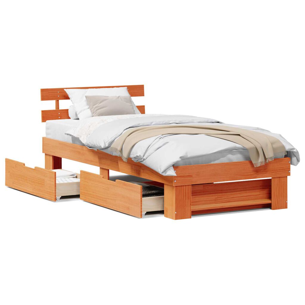 vidaXL Σκελετός Κρεβατιού Καφέ κεριού 90 x 190 cm Συμπαγές ξύλο πεύκου