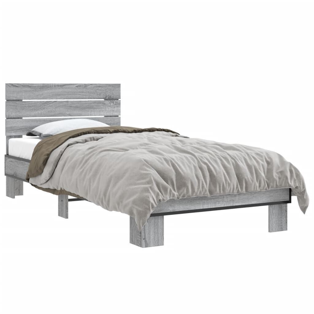 vidaXL Πλαίσιο Κρεβατιού Γκρι Sonoma 90x200 εκ. Επεξ. Ξύλο & Μέταλλο