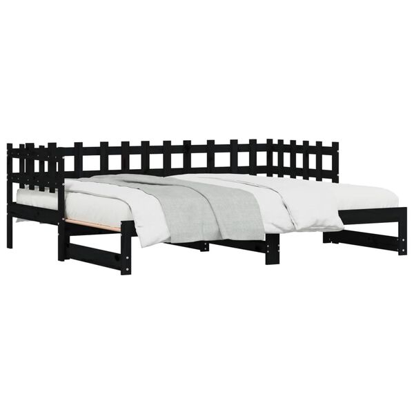 vidaXL Καναπές Κρεβάτι Συρόμενος Μαύρος 2x(90x200) εκ. από Μασίφ Πεύκο