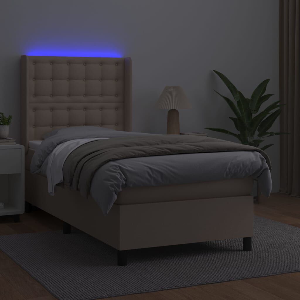 vidaXL Κρεβάτι Boxspring Στρώμα&LED Καπουτσίνο 80x200 εκ. Συνθ. Δέρμα