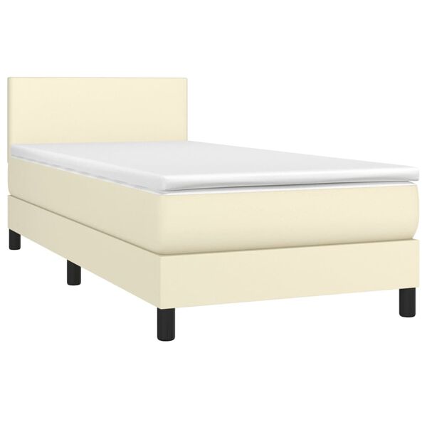 vidaXL Κρεβάτι Boxspring με Στρώμα & LED Κρεμ 100x200 εκ. Συνθ. Δέρμα