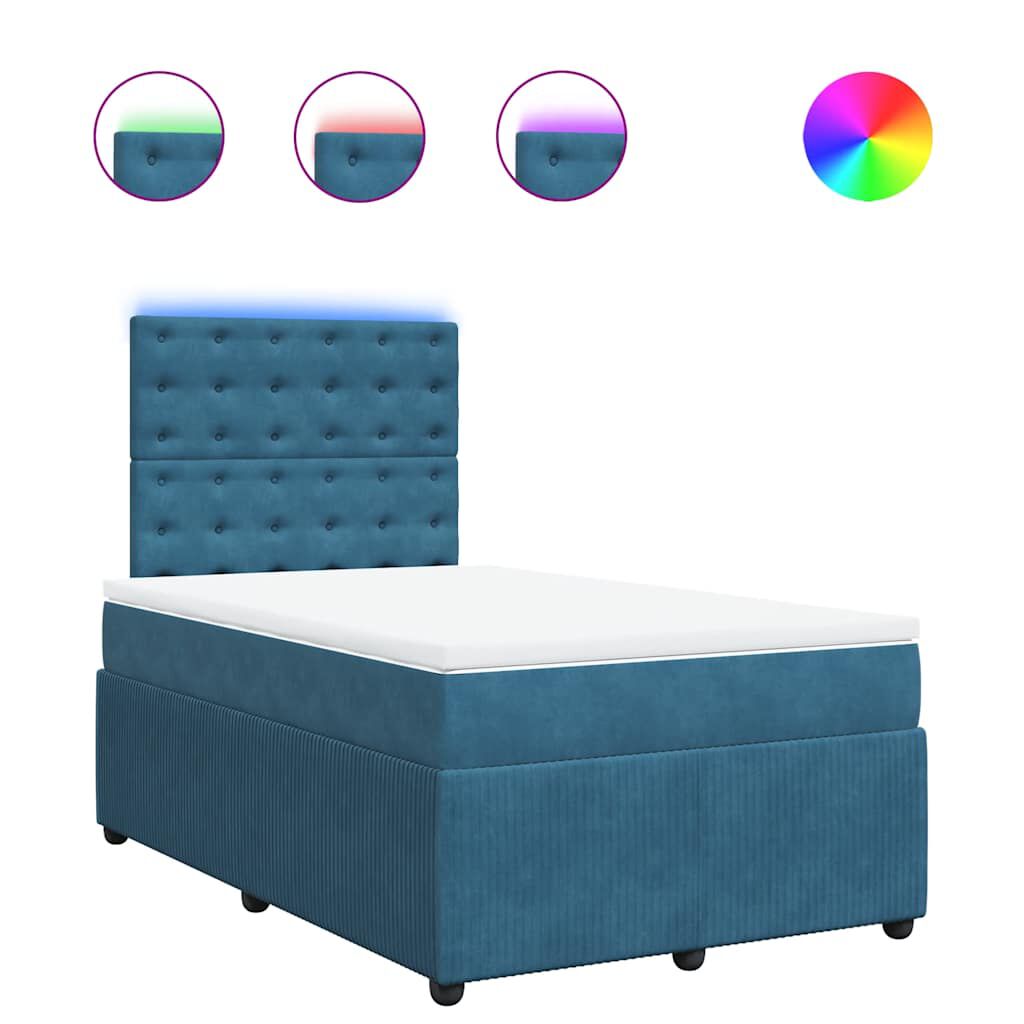 vidaXL Κρεβάτι Boxspring με Στρώμα Μπλε 120x200 εκ. Βελούδινο