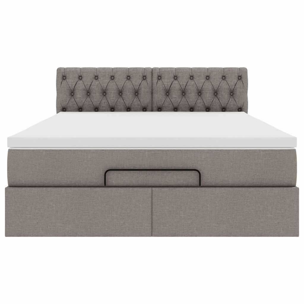 vidaXL Οθωμανικό κρεβάτι με στρώμα & LEDs Taupe 140x200 cm Ύφασμα