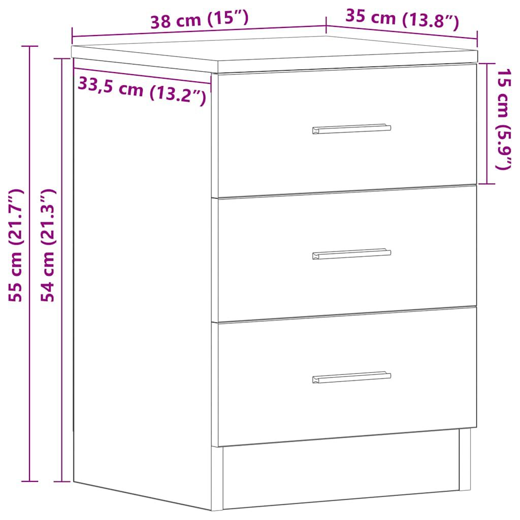 vidaXL Κομοδίνα 2 τεμ. Μαύρα 38 x 35 x 56 εκ. από Επεξ. Ξύλο