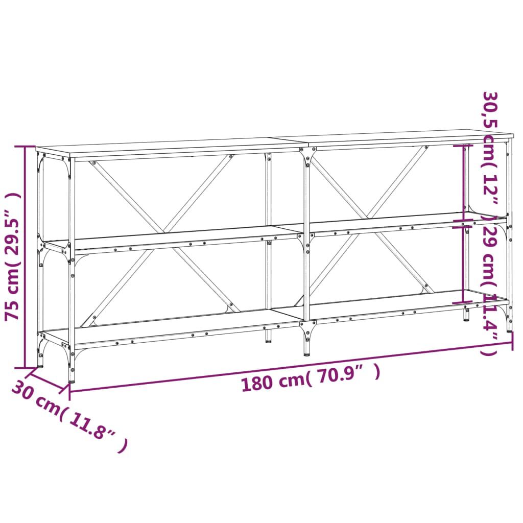vidaXL Τραπέζι Κονσόλα Μαύρο 180 x 30 x 75 εκ. Επεξεργ. Ξύλο/Σίδηρος