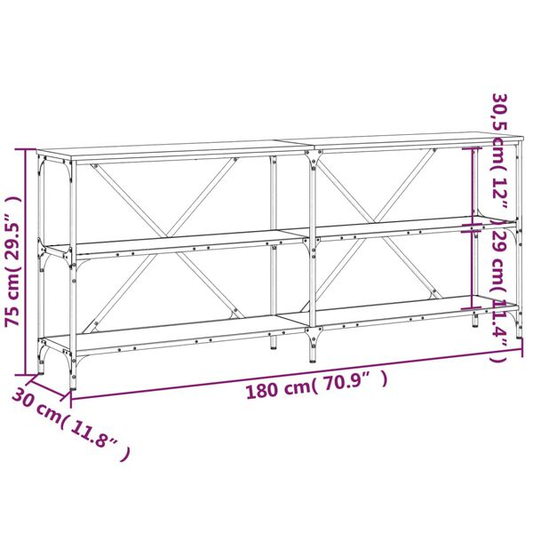 vidaXL Τραπέζι Κονσόλα Μαύρο 180 x 30 x 75 εκ. Επεξεργ. Ξύλο/Σίδηρος