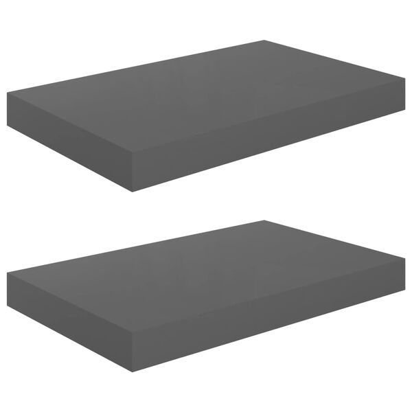 vidaXL Ράφια Τοίχου Γυαλιστερά Γκρι 2 Τεμάχια 40 x 23 x 3,8 εκ. MDF