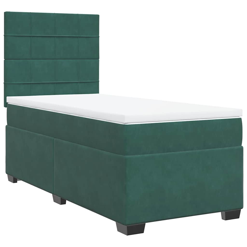 vidaXL Κρεβάτι Boxspring με Στρώμα Σκούρο Πράσινο 100x200εκ. Βελούδινο