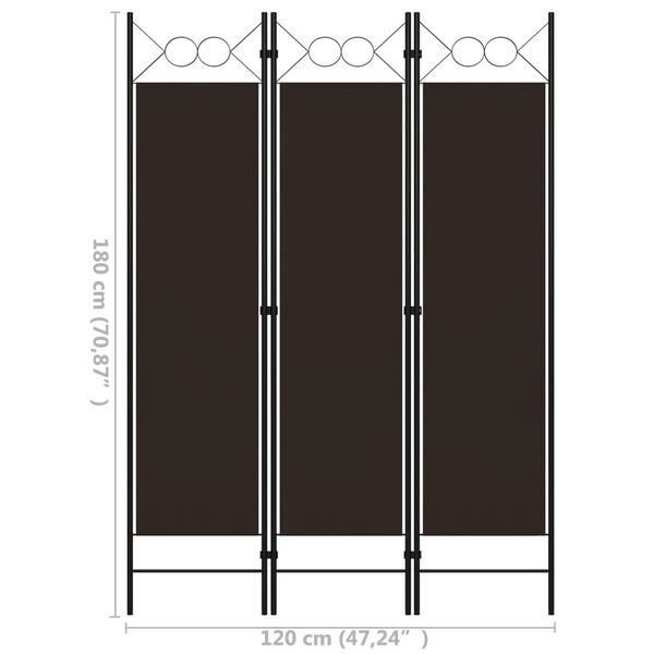 vidaXL Διαχωριστικό Δωματίου με 3 Πάνελ Καφέ 120 x 180 εκ.